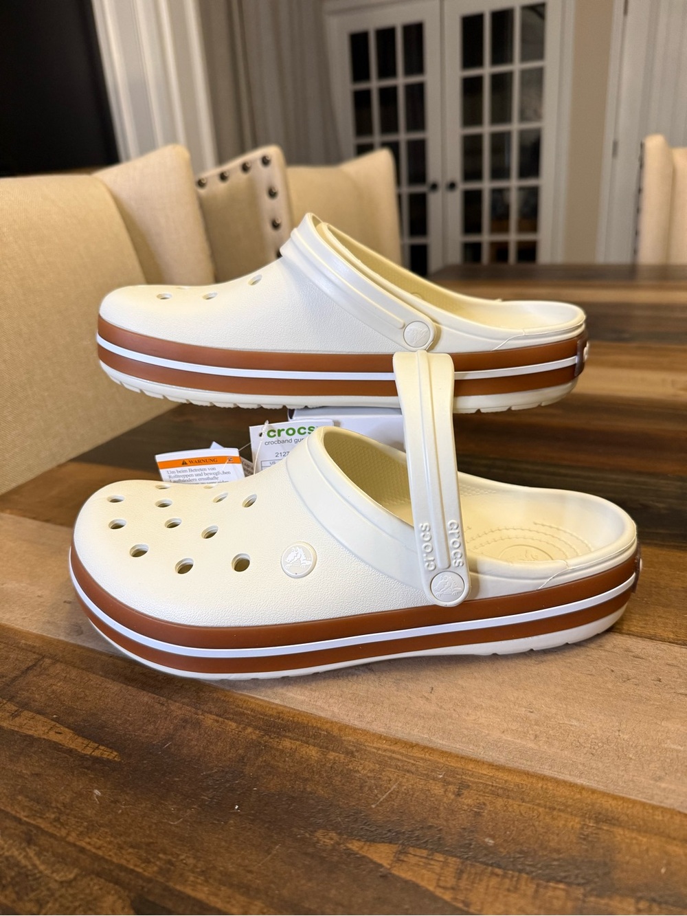 CROCS Crocband Gum Clog Unisex in Cream with Brown Stripe, M10, W12